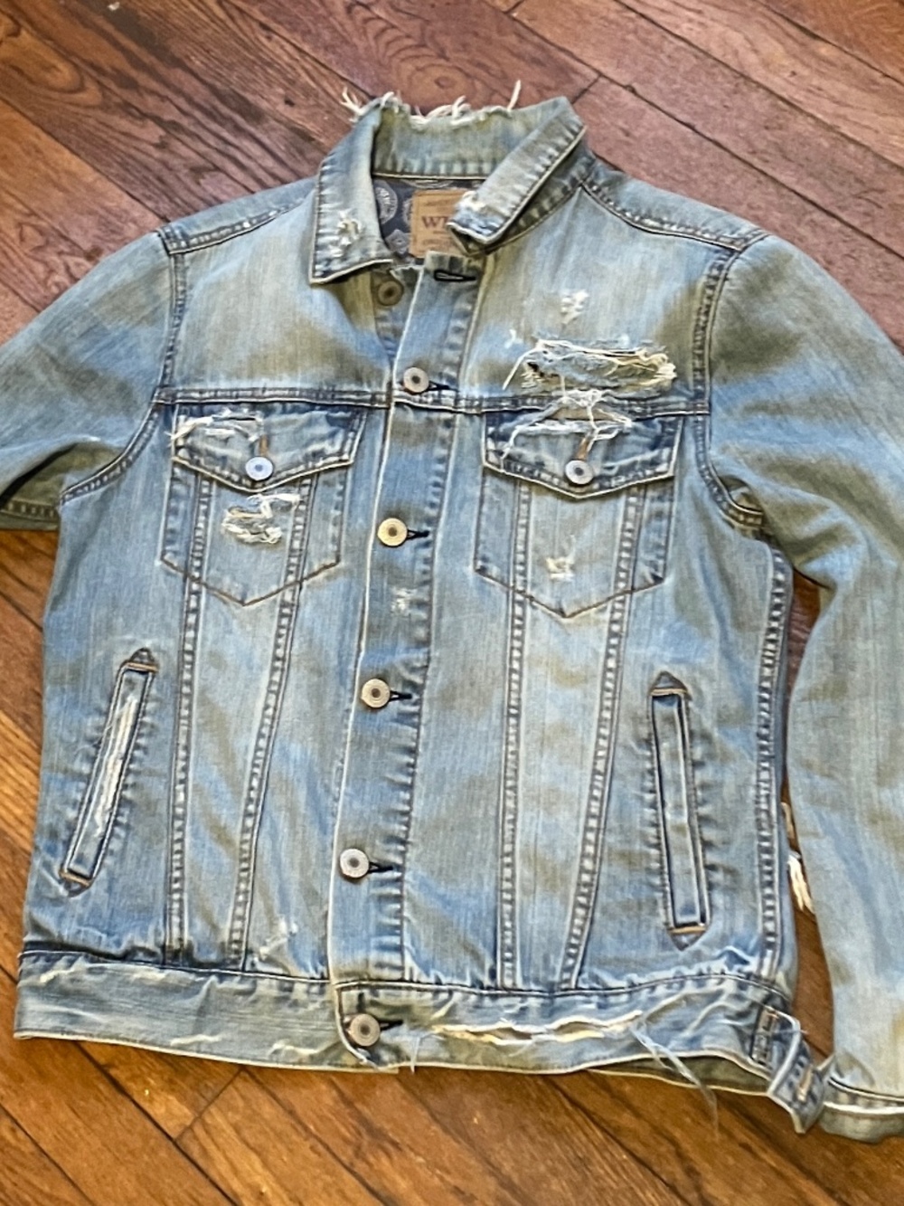 Who A U Denim Trucker Jean Jacket Y2K Factory Distressed Paisley Bandana